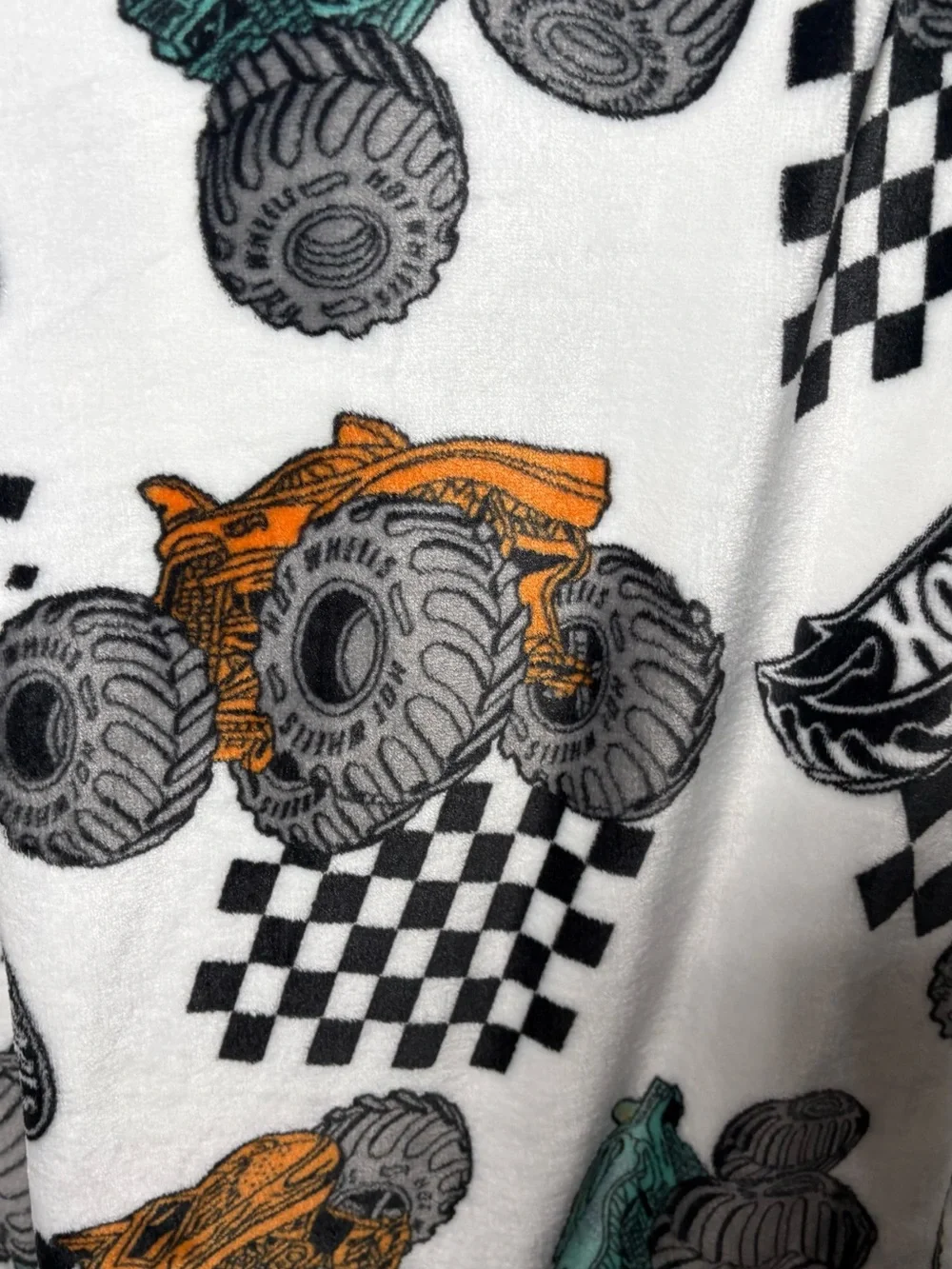 Mattel Hot Wheels Monster Truck Plush Throw - White, Orange & Teal